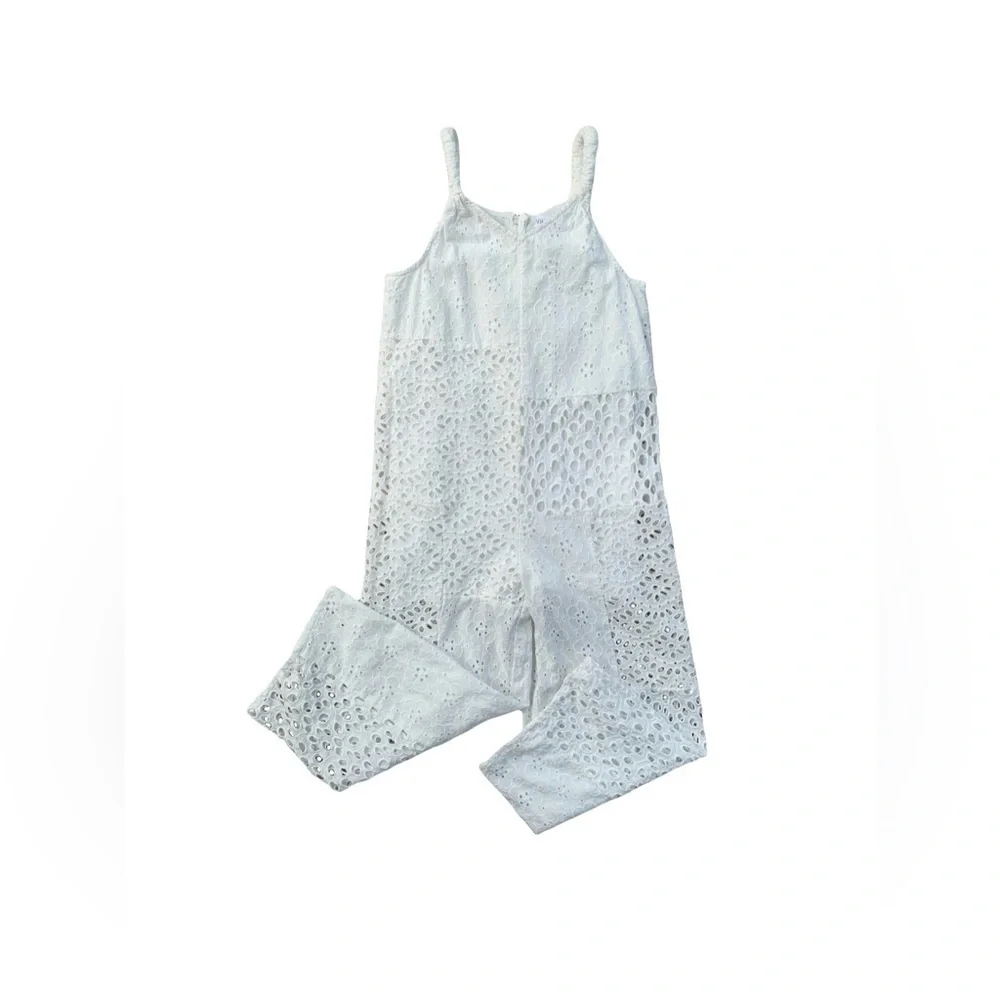 Zara Size 9 White Eyelet Jumpsuit Romper